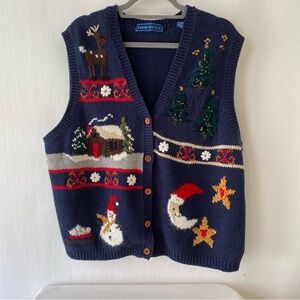 Karen Scott Navy Holiday Christmas Sweater Vest Festive plus size 3X